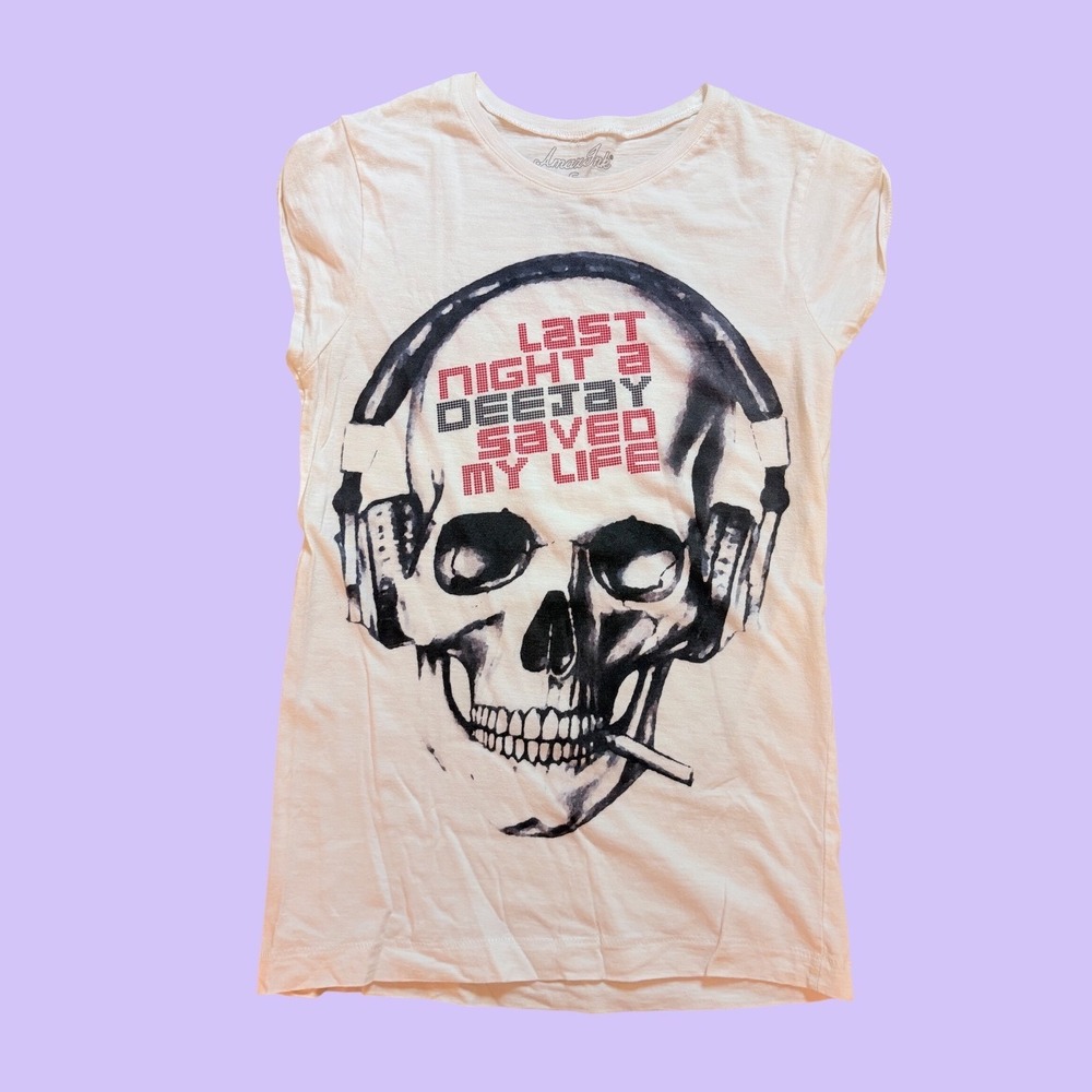 Amazink Skull DJ Scene Punk Graphic Tee #17